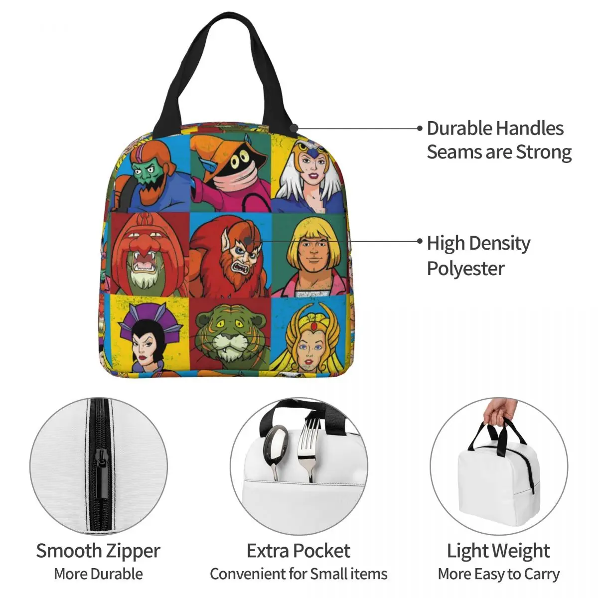 He Man And Friends Insulated Lunch Bag Cooler Bag Lunch Container Masters Of Universe Skeletor Heman 80s Cartoon Tote Lunch Box