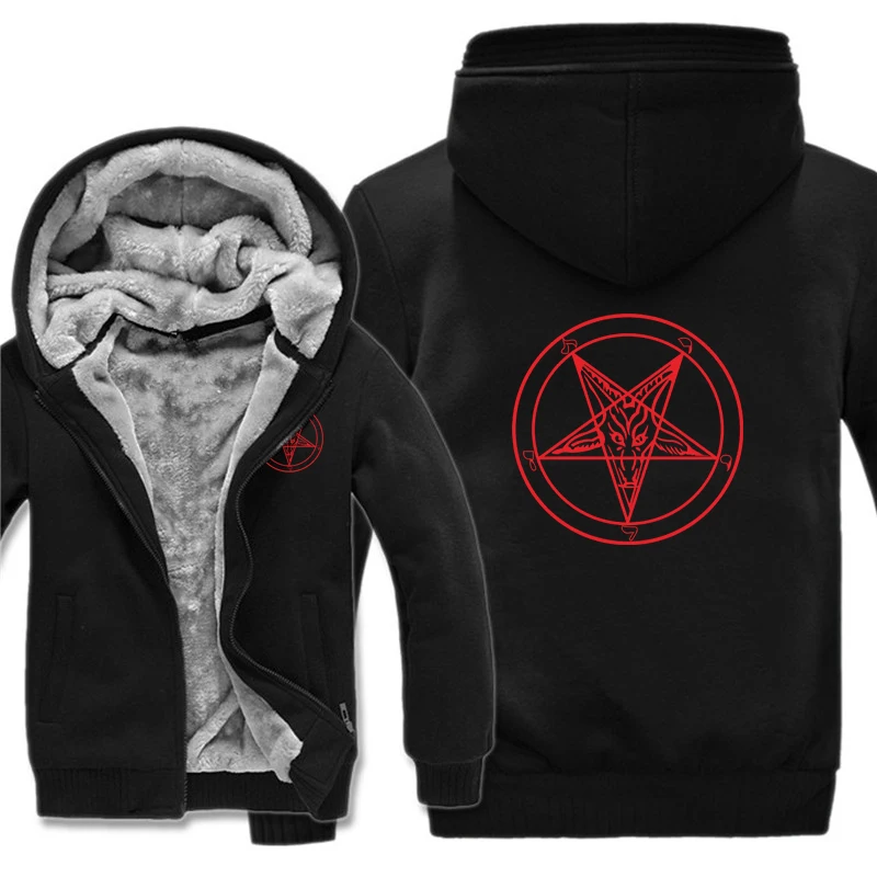 Pentagram Hoodies Men Cool Coat Thicken Church of Satan Baphomet Knights Templar Pentagram Sweatshirt Mans Jacket Hoody