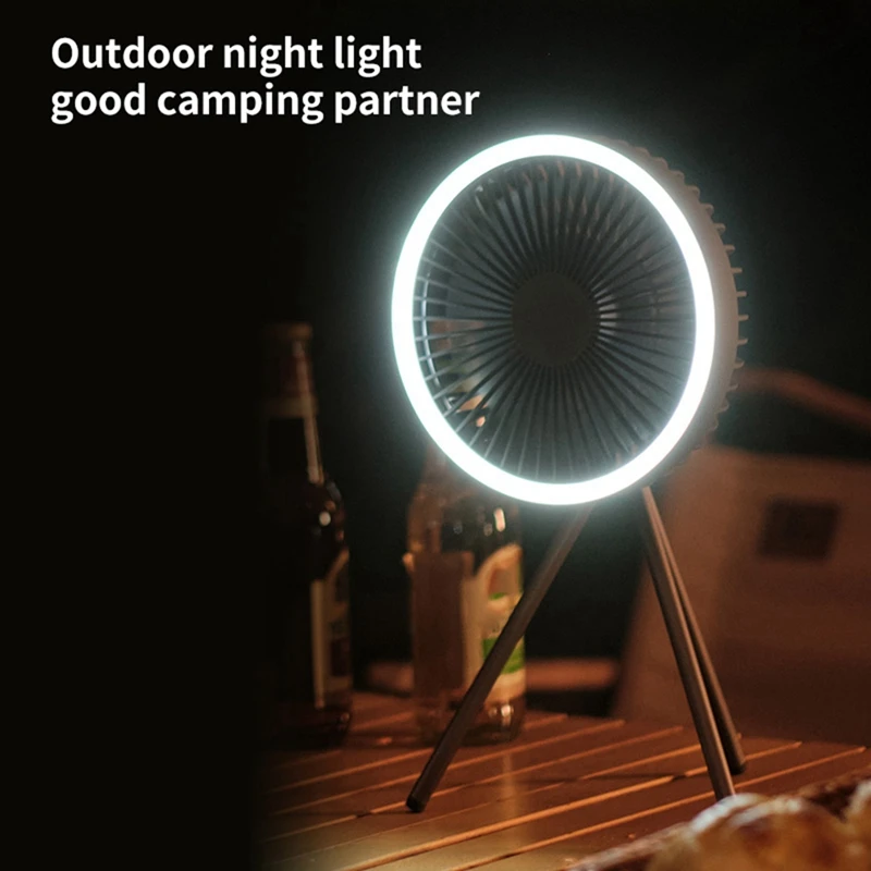 10000mAh Outdoor Camping Rechargeable Fan Wireless Tent Electric Ceiling Fan with External LED Lighting Battery B-AD23