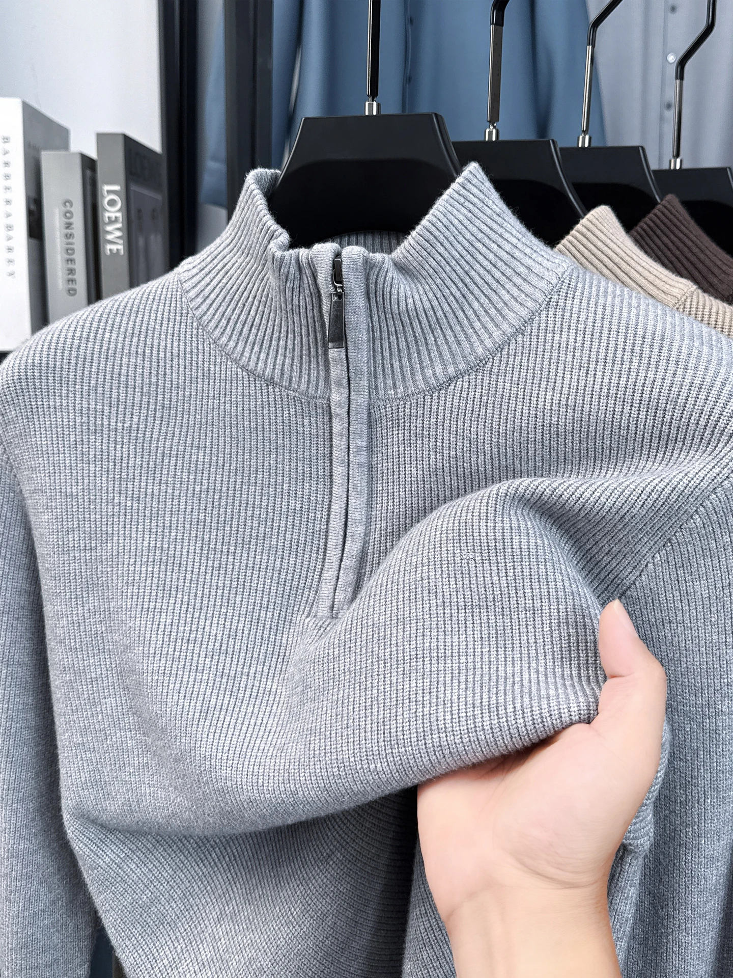 

Thiened f Zip High Collar Knitted Sweater Men's Autumn Winter New Sle Casual Long Sve Warmth Neline Pullover