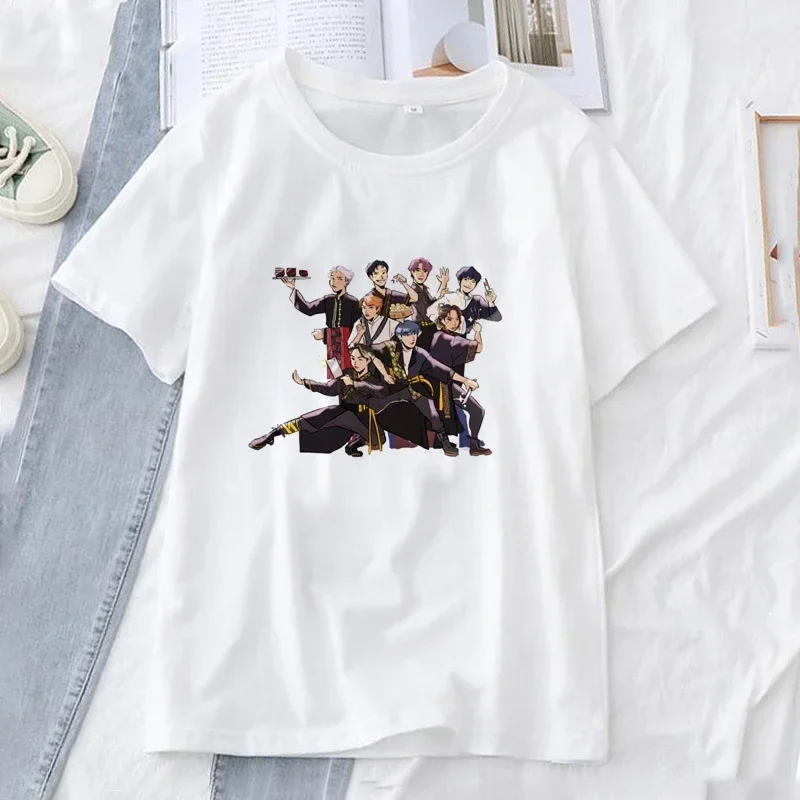 Koreański zespół zabłąkany dla dzieci Cosplay bawełniany T-shirt dla mężczyzn kobiet z kreskówek T-shirty Harajuku gotyckie topy dla chłopców Kpop