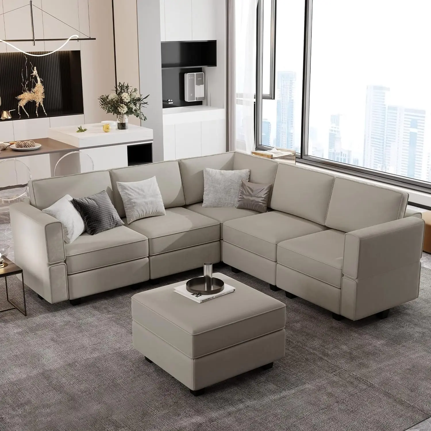 

Modular Sectional Sofa with Storage Seats Velvet L Shaped Corner Couch Convertible Sectional Sofa with Chaise