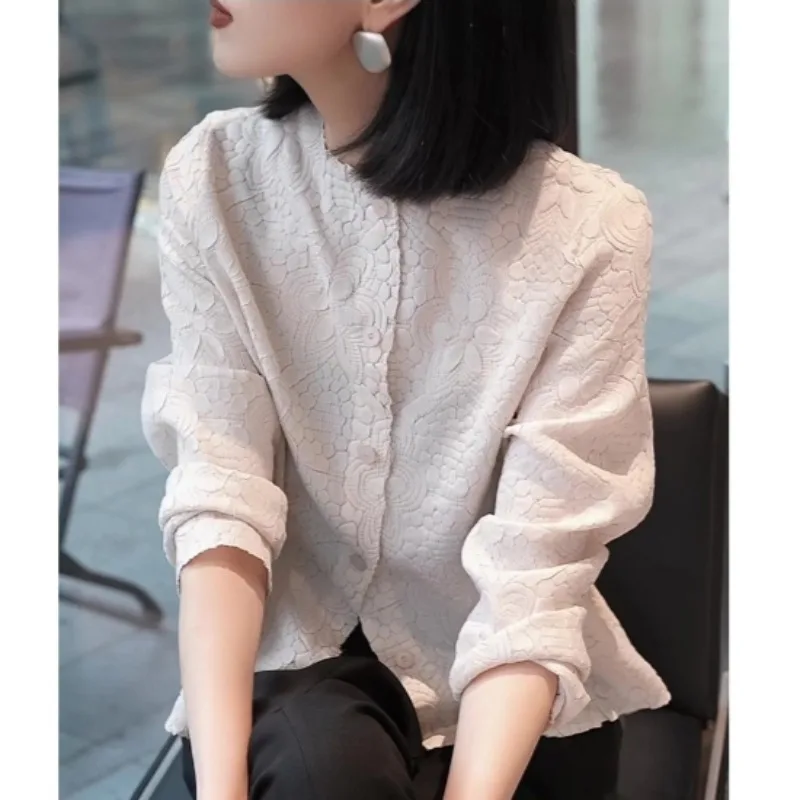 

Осенняя плиссированная женская куртка в стиле ретро, жаккардовая маленькая парфюмерная блузка с длинными рукавами, универсальный темпераментный кардиган для путешествий, женский топ