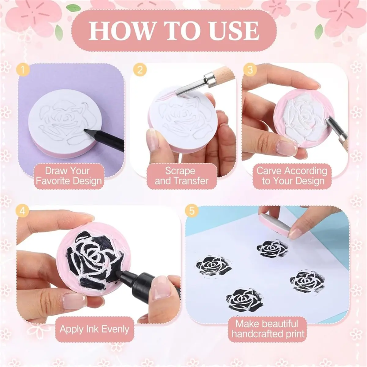 THANKYOU 18 Pcs Rubber Stamp Carving Blocks Linoleum Blocks 4