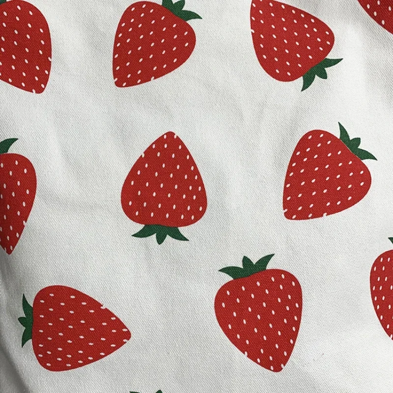 Large Capacity Cute Strawberry Canvas Tote Bags for Work Commuting Carrying Bag College Style Student Outfit Book Shoulder Bag