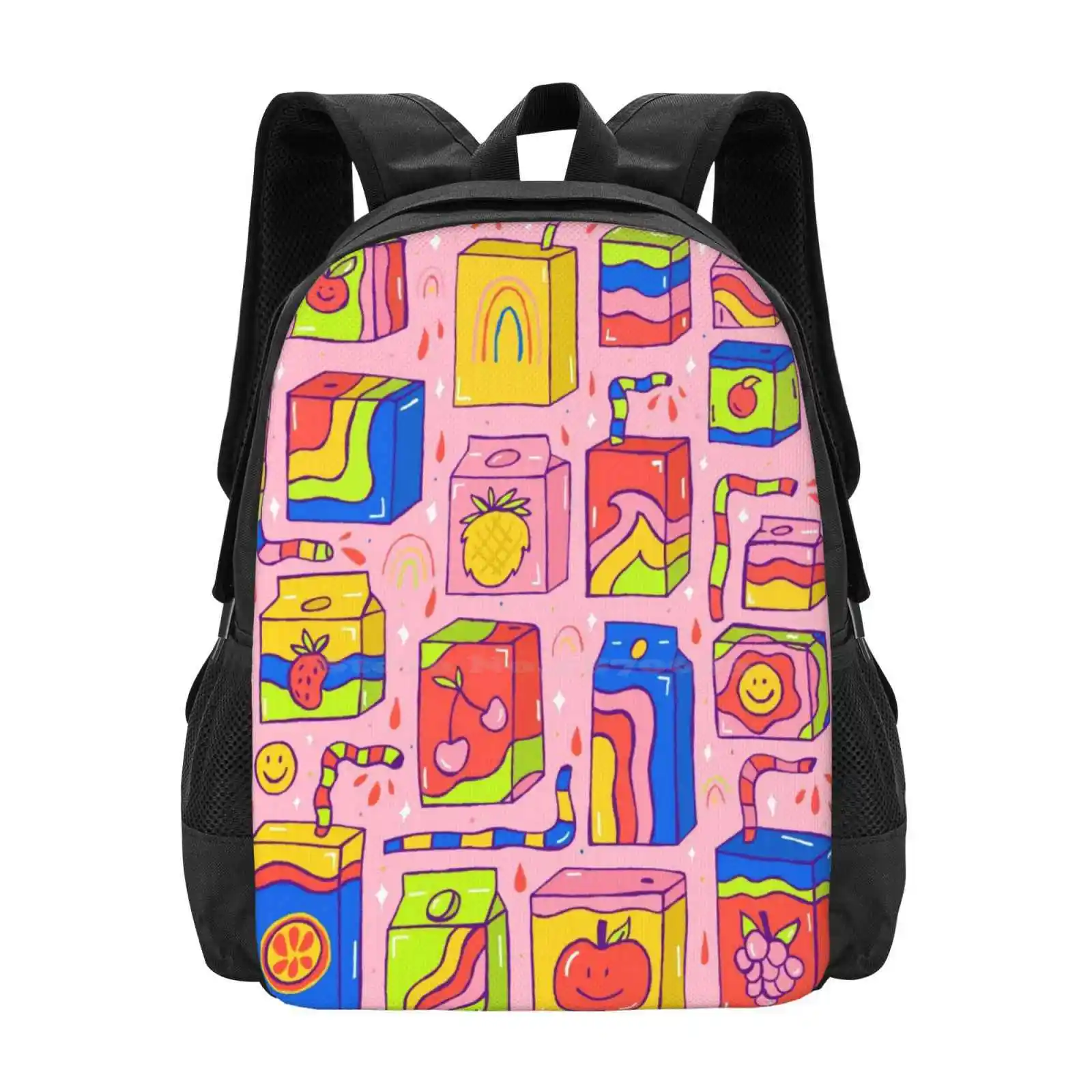 Juice Box Print School Bags For Teenage Girls Laptop Travel Bags Juice Box Pattern Fruit Strawberry Orange Apple Rainbow