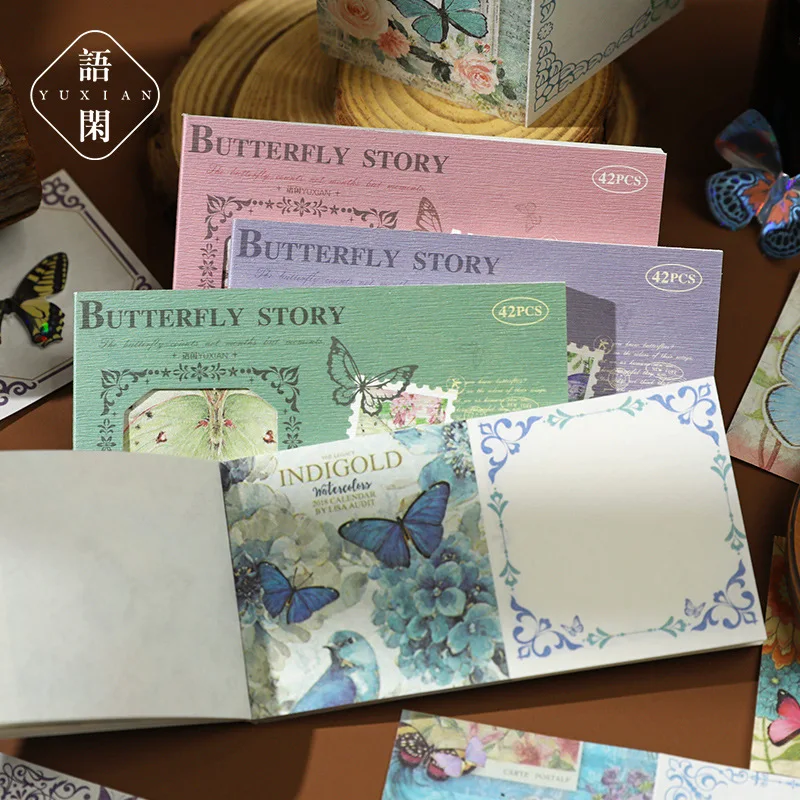 42pcs/lot Memo Pads Material Paper Pengyou Butterfly Dream Stamps Journal Scrapbooking paper Card Background Decoration Paper