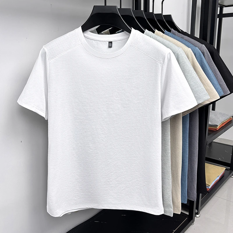 Cool Touch Schulter-Mesh-Perforiertes T-Shirt für Herren Rundhals Raglan Stretch Atmungsaktiv Anti-Schweiß Jogging Walking Basis-Bekleidung – Detail 15