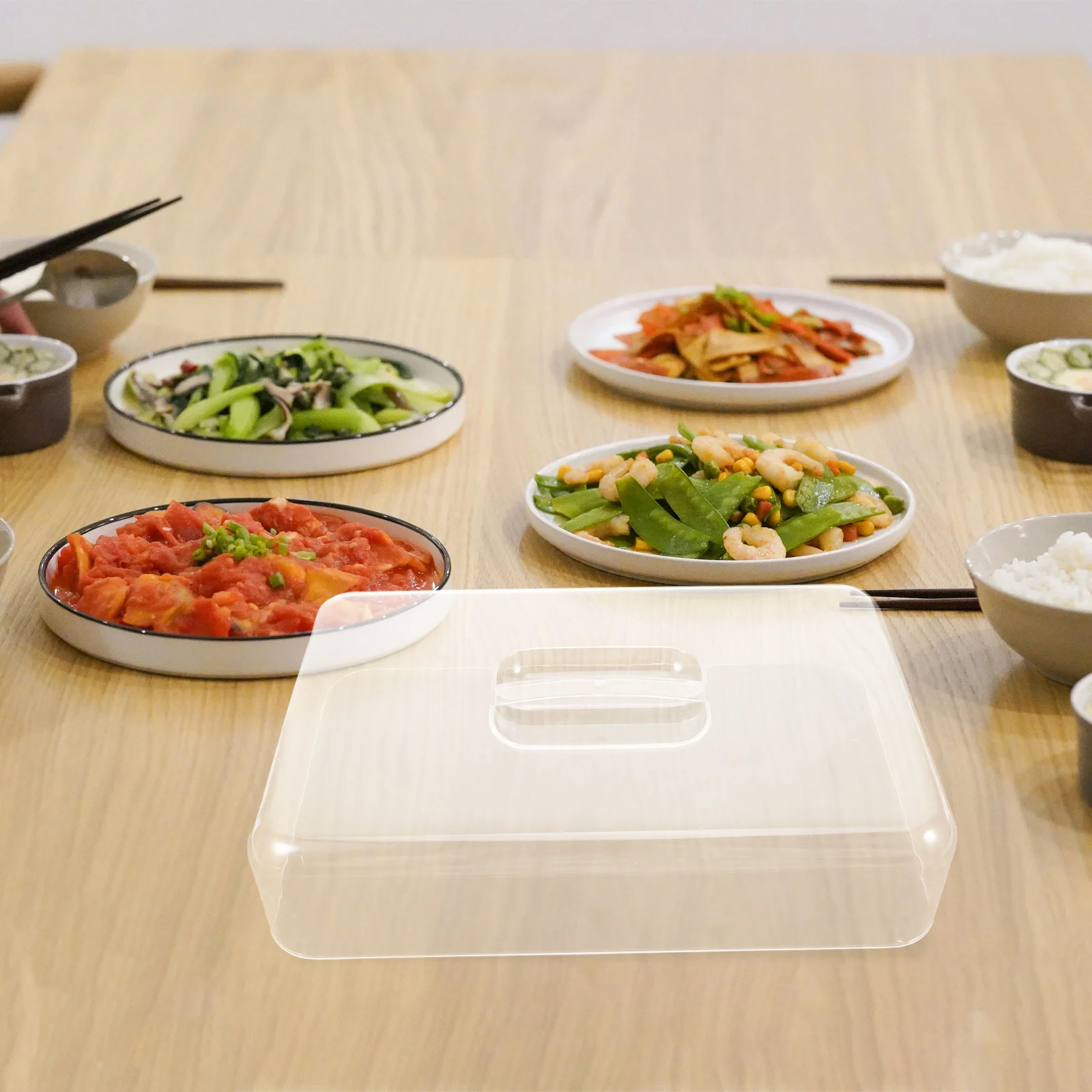 

1pcs Transparent Acrylic Rectangular Food Covers For Cake Bread Fruit Protection Clear Lid Kitchen Restaurant Serving Tray