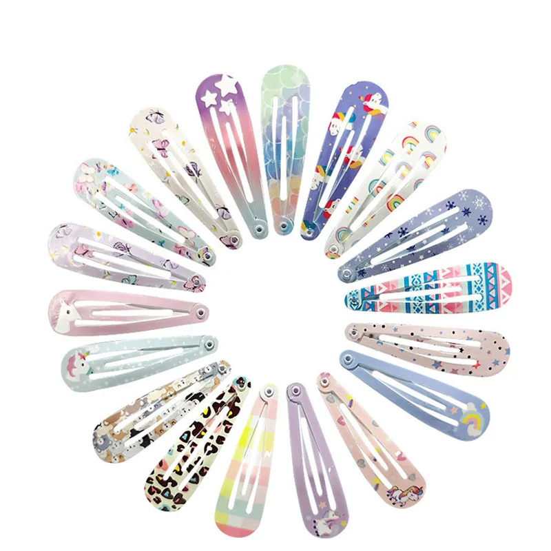 

10/20/30Pcs Alloy Hairpin Children Hair Accessories Colorful Droplet Hair Clip Cartoon Print Barrettes Girls Side Bang Headdress