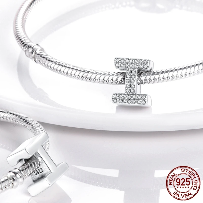 Breloque lettre d'amour en argent regardé 925, 26 perles de l'alphabet A-Z, convient au bracelet à breloques original, bijoux en perles