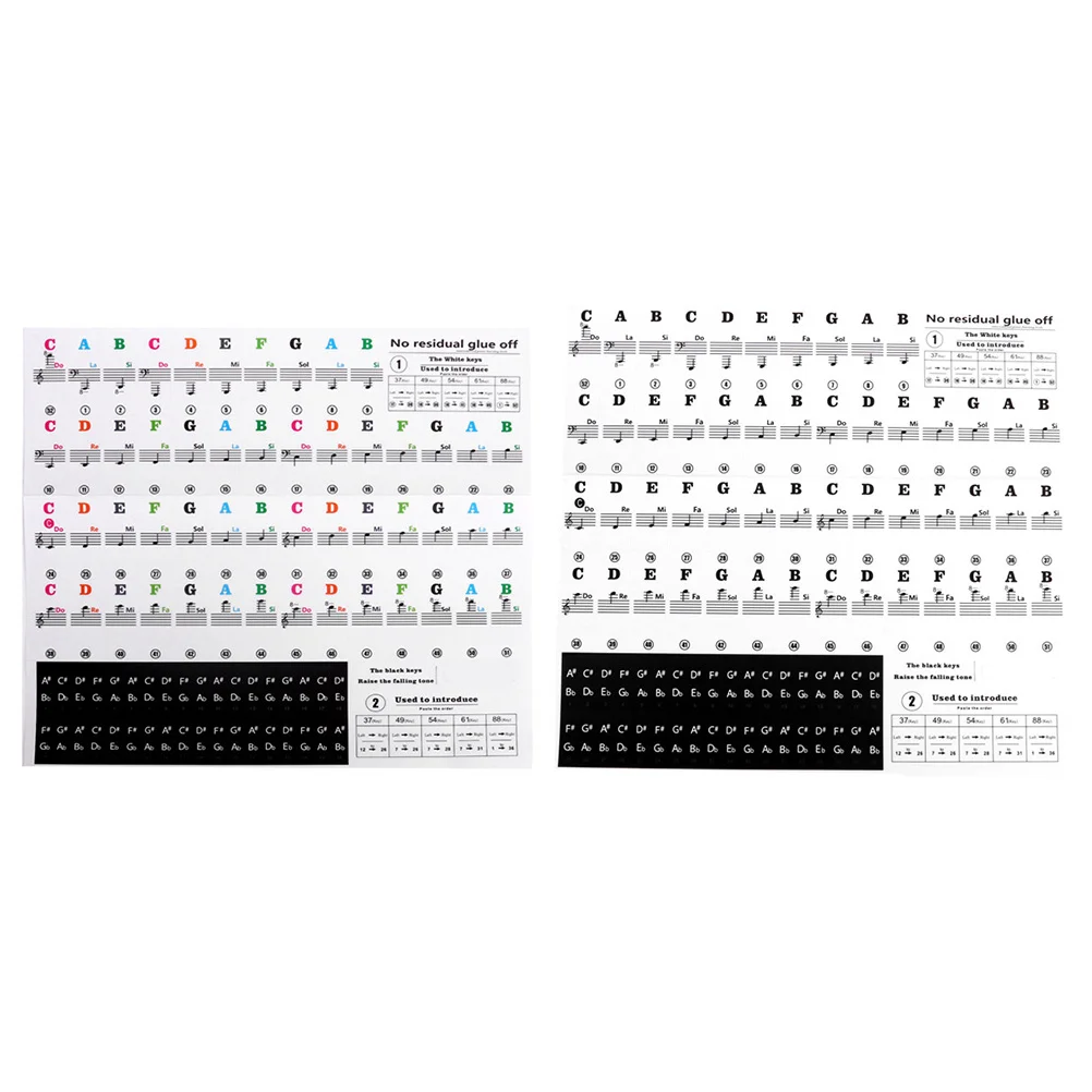 

2 Sheets Note Piano Music Accessories Musical Keyboard Sticker Removable Notes Labels Stickers Decals