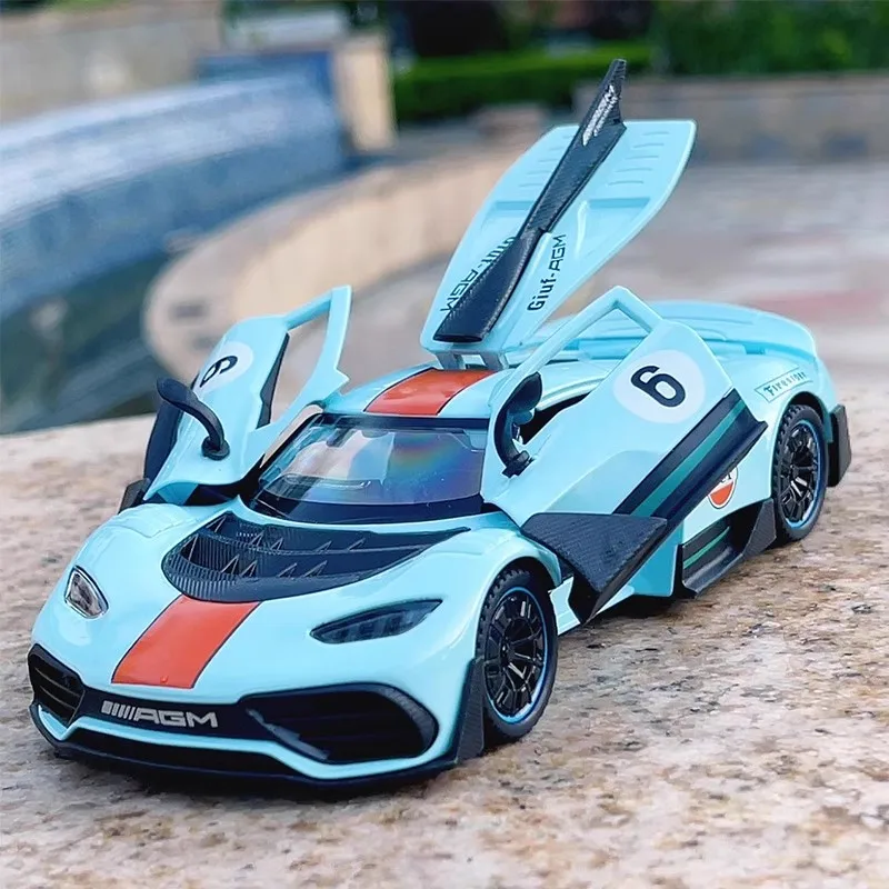

1:32 AMG ONE суперкар, модель автомобиля из сплава, литая под давлением металлическая миниатюрная модель автомобиля, звук и свет, детский игрушечный автомобиль, подарки
