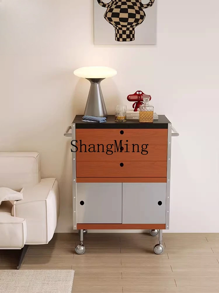 

CL Sofa Side Table Movable Living Room New Retro Small Trolley Tea Cabinet Storage Cabinet Beside TV
