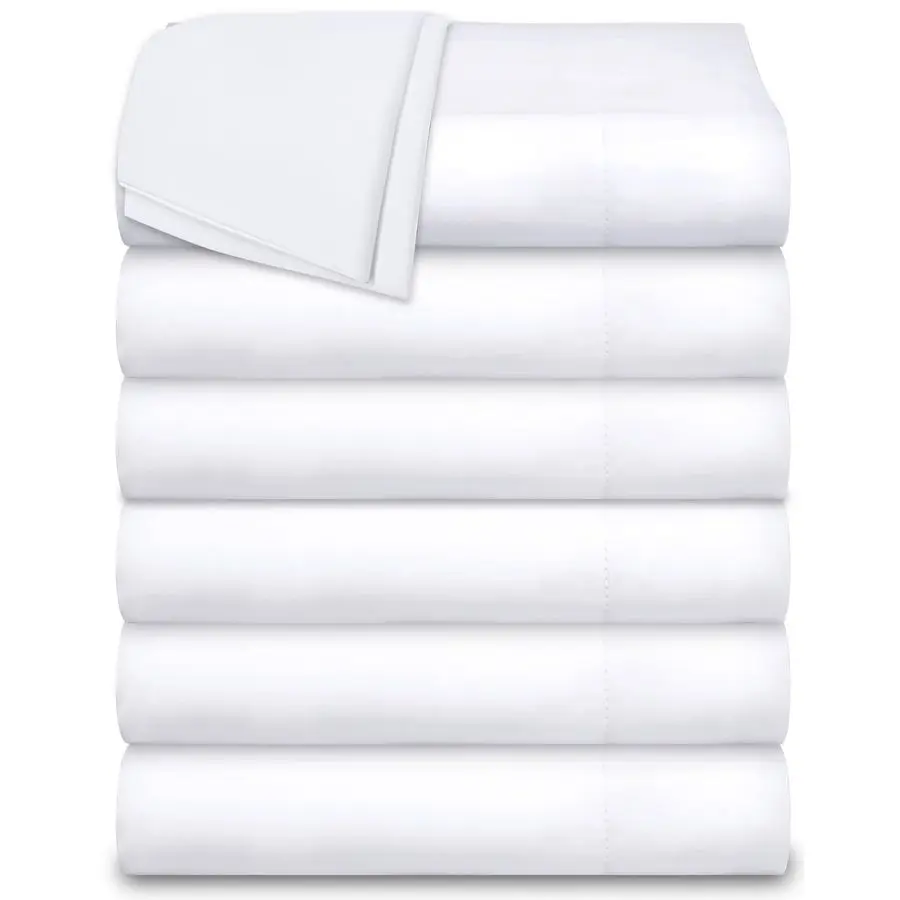 

Классические простыни для двуспальной кровати, 6 штук в упаковке, белые хлопковые простыни 66x104 дюйма, 200 нитей, простыни для больничных коек