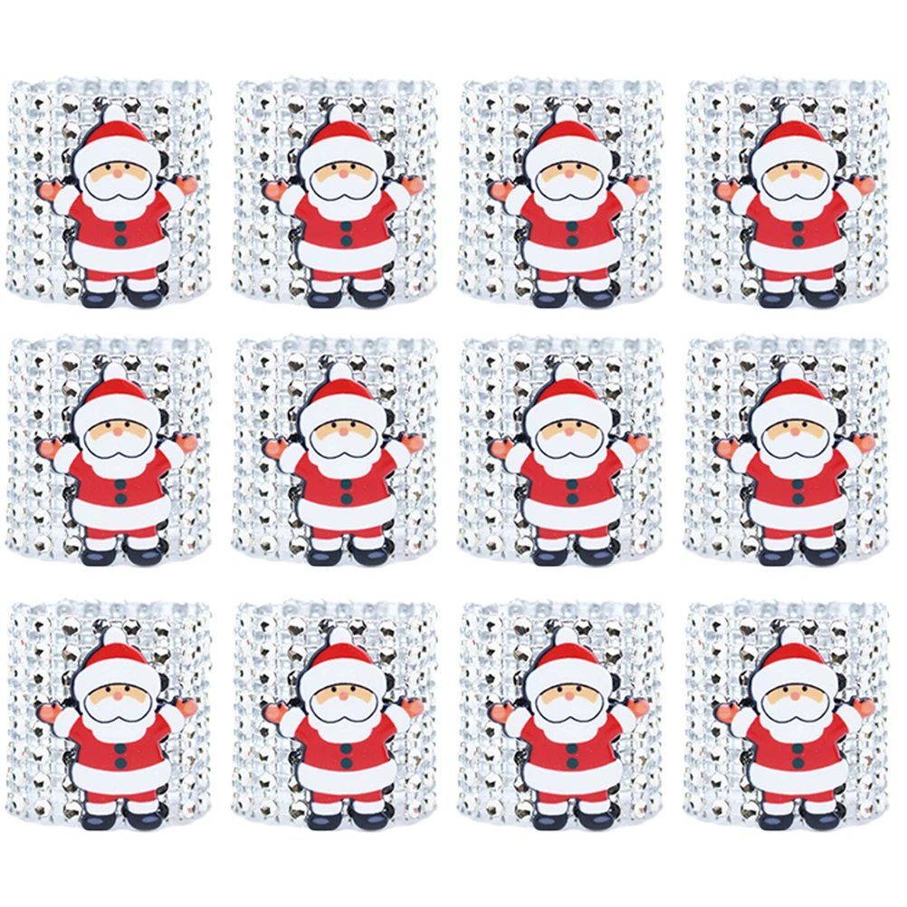 

12pcs Napkin Rings Christmas Serviette Buckle Silver Dining Table Holders Reusable Kitchen Bar Supplies