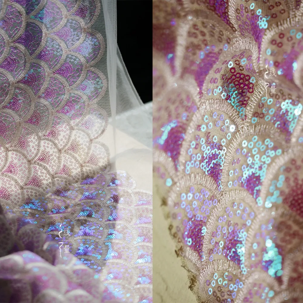 

Лазерная голографическая рыбья чешуя, тюль с блестками, розово-синяя – платье русалки, дизайнер детской одежды Cheongsam