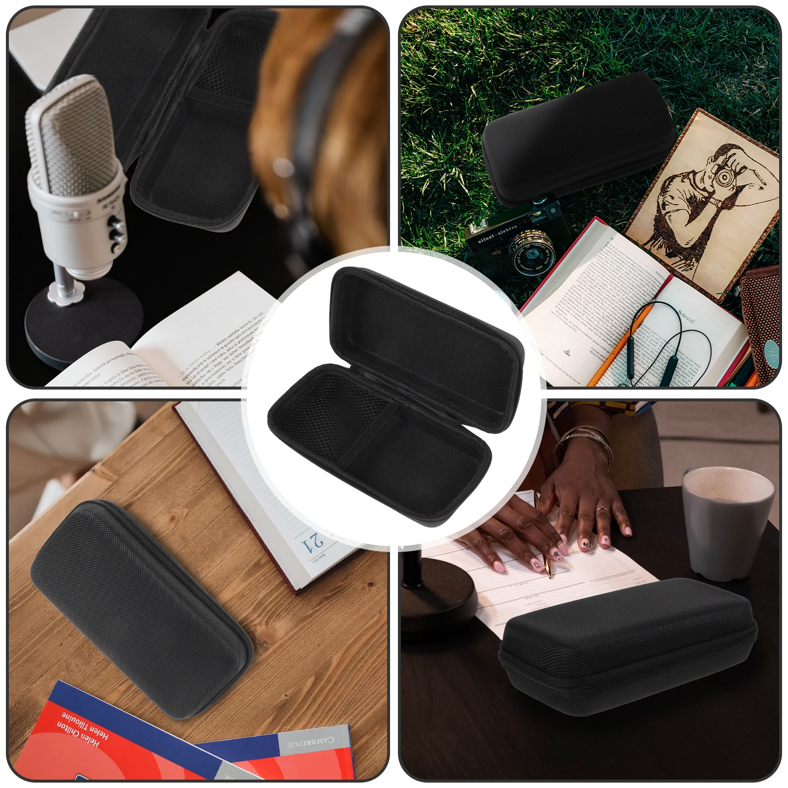 

Microphone Storage Box Portable Protective Case Black Travel Business Durable Wear Resistant Waterproof Shockproof Lining Mic