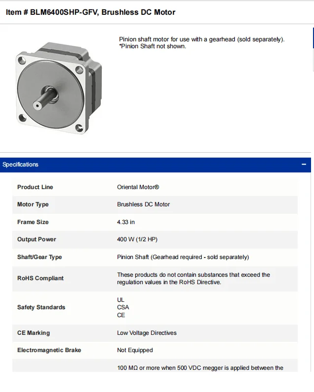 Original and new BLM6400SHP-GFV / GFV6G20AS / BMUD400-S 400 W (1/2 HP) Brushless DC Motor Speed Control System