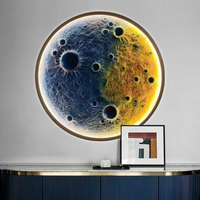 3D Relief Moon Wall Lamp Mural Designer Art Entrance Wall Hanging Decorative Lamp