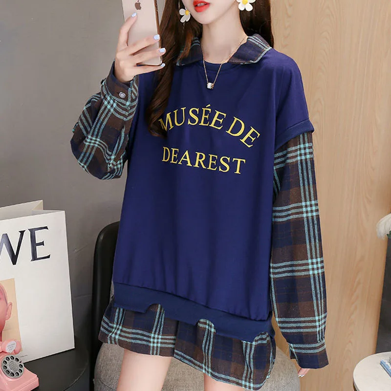 

New Autumn and Winter Fashion Trend Round Neck Panel Contrast Color Versatile Casual Plaid Style Women's Long Sleeve Sweater