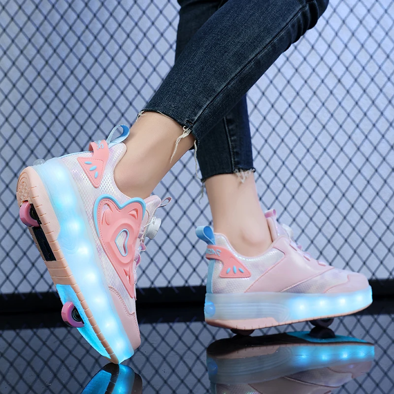 Roller Skate Shoes For Kid Fashion Casual Sport 2 Wheels Sneaker Girls Birthday Toy Gift Boot Child Outdoor Light Up Footwear