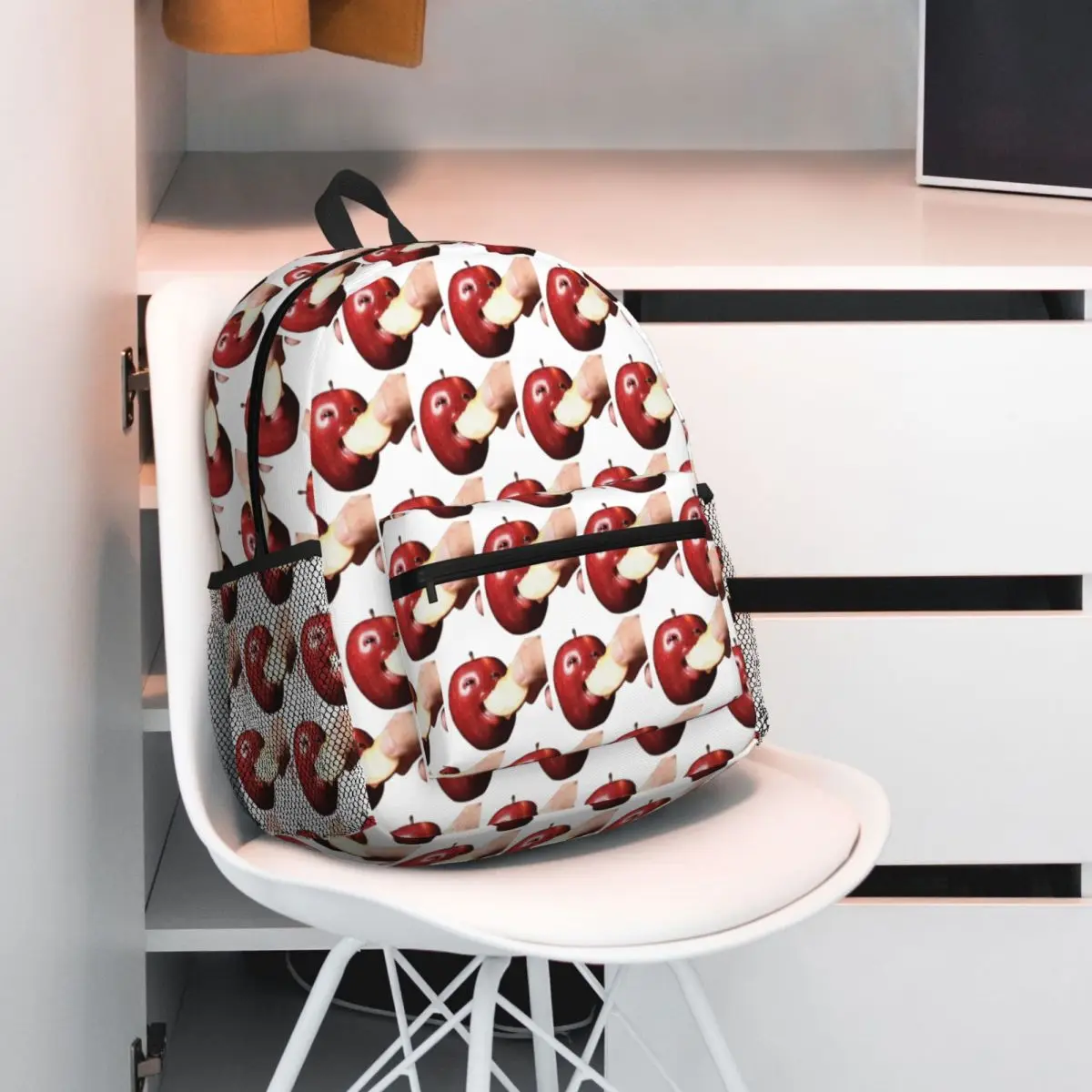 Ai Apple Eating Funny Apple With Face Backpack Daypack Large Capacity Children BookBag School Bag Shoulder Bags for Men Women