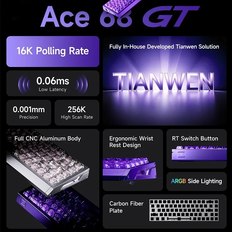 MCHOSE Ace 68 GT All-Aluminum Magnetic Shaft Keyboard RT Gaming Mechanical Keyboard 68 Keys 16K Customizable Wired Hot-Swappable