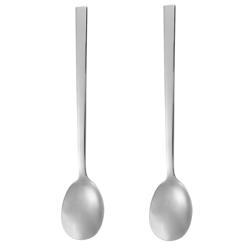 

2pcs 304 Stainless Steel Long Handle Stirring Spoon For Coffee Tea Dessert Shop Bar Party Use Silver Dishwasher Safe