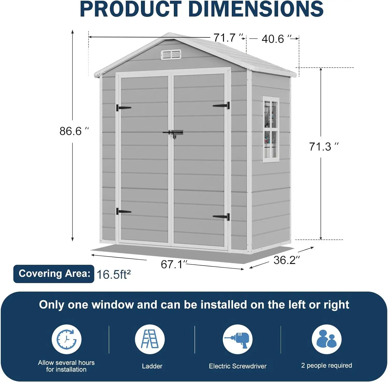 Resin Storage Shed 6x3 FT with Floor, Outdoor Garden Tool House, Light Gray, Customized view 6