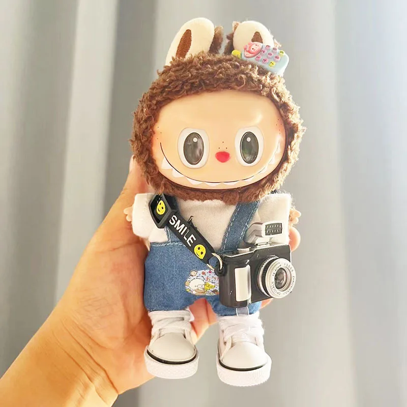 17cm Labubu Dolls Clothes Cute Bear Phone Bib Pants Shoes Hat Set Accessories Clothing Plush Doll's Clothes