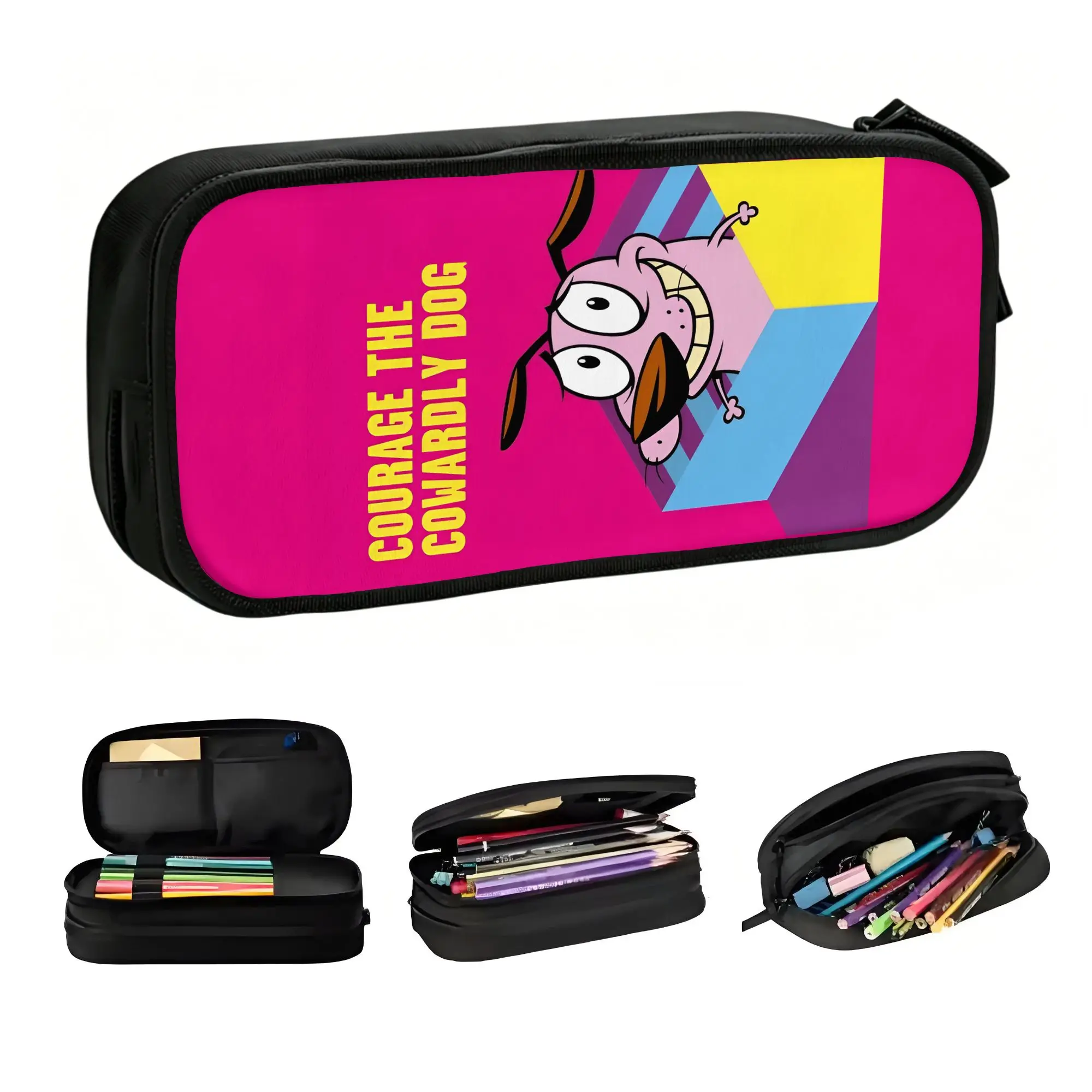 

Korean Cowardlyes Dogs Anime Pencil Case for Unisex Custom Comedy Horror Large Capacity Pen Box Bag School Supplies