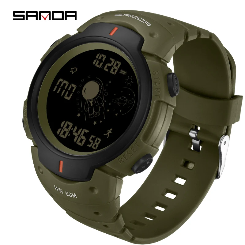 SANDA Top Brand Silicone Strap LED Digital Men\'s Watches Outdoor Military Electronic Watch Alarm Clock Chronograph Waterproof