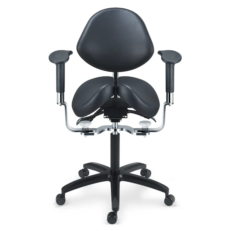 Ergonomic Manual Dental Microscope Chair Saddle Stool with Backrest and Armrests Adjustable Rotatable Stool for Lab
