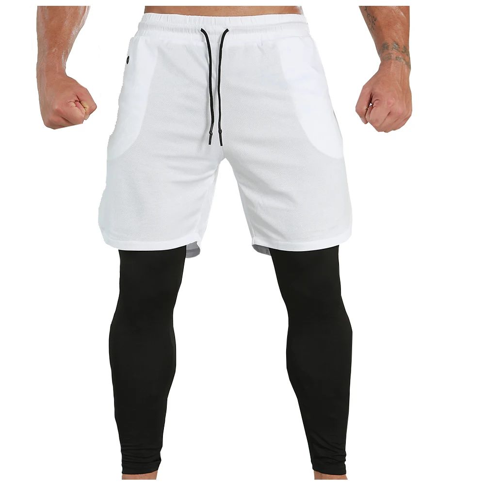 Pantalones deportivos de doble capa para hombre, mallas deportivas de secado rápido para correr