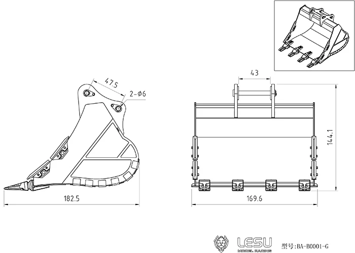 Metal Original Bucket for LESU C374 1/14 RC Hydraulic Excavator DIY Model Remote Control Toys Car Th17911-SMT3