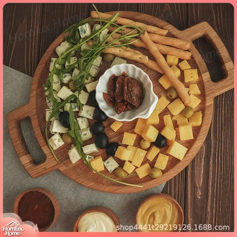 Wooden Tray with Handle Creative Tea Tray for Snacks Dried Fruit and Fruits Serving Tray Natural Wood Dinner Plate Decorative