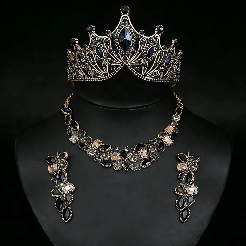 

Черный комплект украшений со стразами: ожерелье, серьги, повязка для волос. Ретро-набор для невесты: ожерелье и серьги с подвесками в форме капли для вечеринок и выпускных.