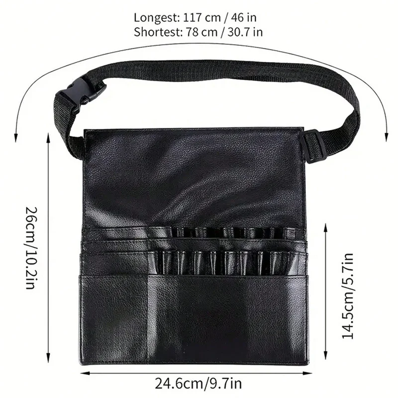 Professional Makeup Artist Large Capacity Black PU Leather Multi-function Cosmetic Bag Waist Bag with Belt Makeup Brush Holder
