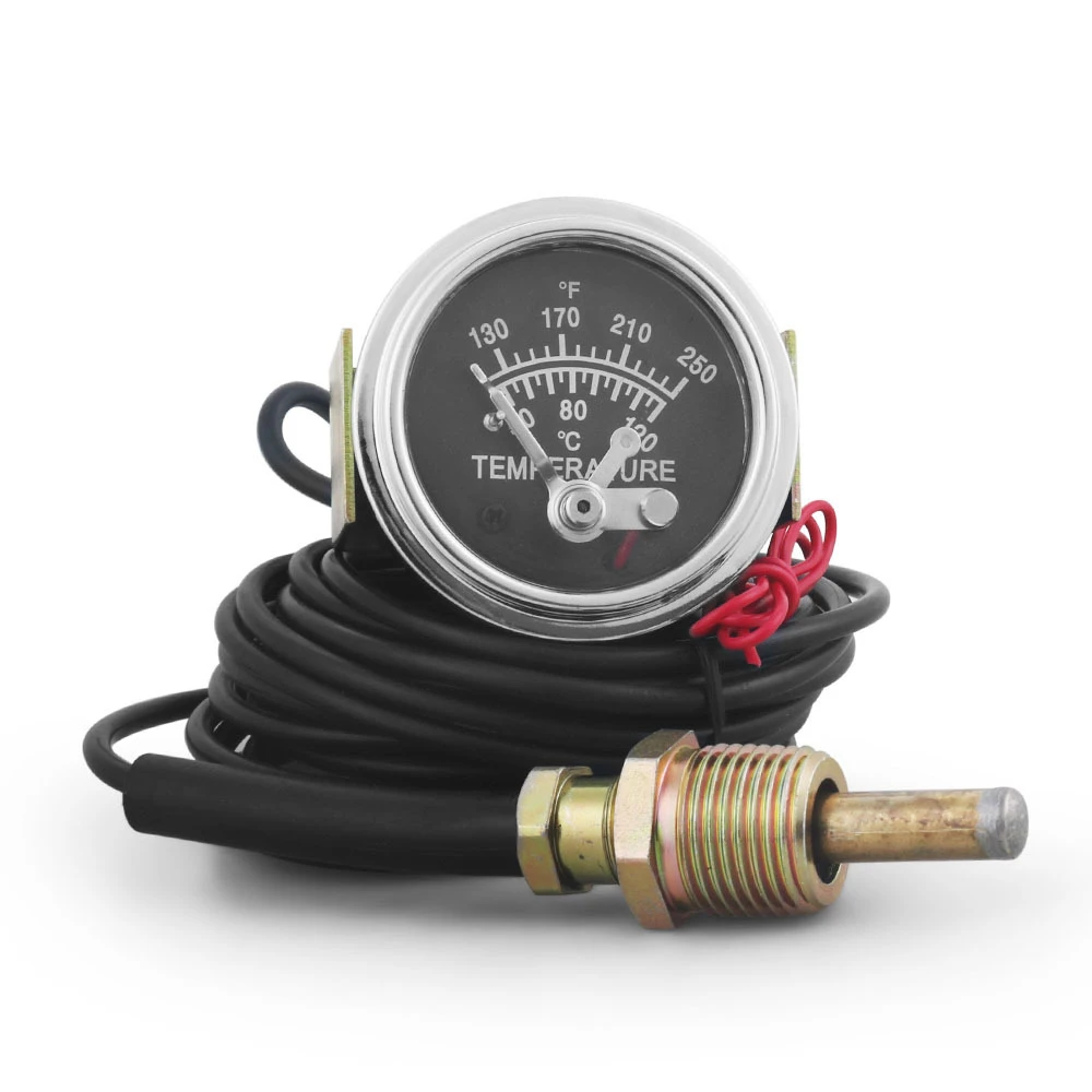 

12V Water Temp Gauge 2" 52MM Mechanical Manually Alarm 50-120℃/130-250℉ Water Temperature Meter Yellow Light NPT 1/2 Sensor