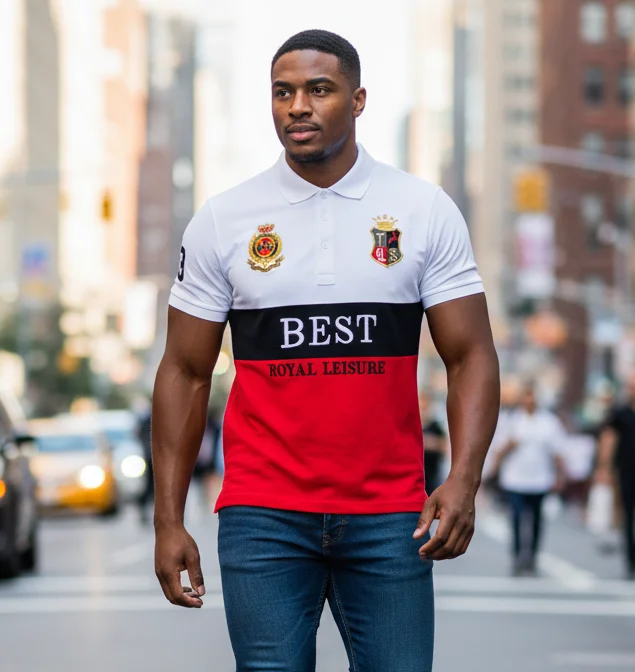 Neues Polos hirt Herren stickerei Patchwork Farbkontrast schlanke klassische Mode Original Design Polo Kragen aus reiner Baumwolle atmungsaktiv