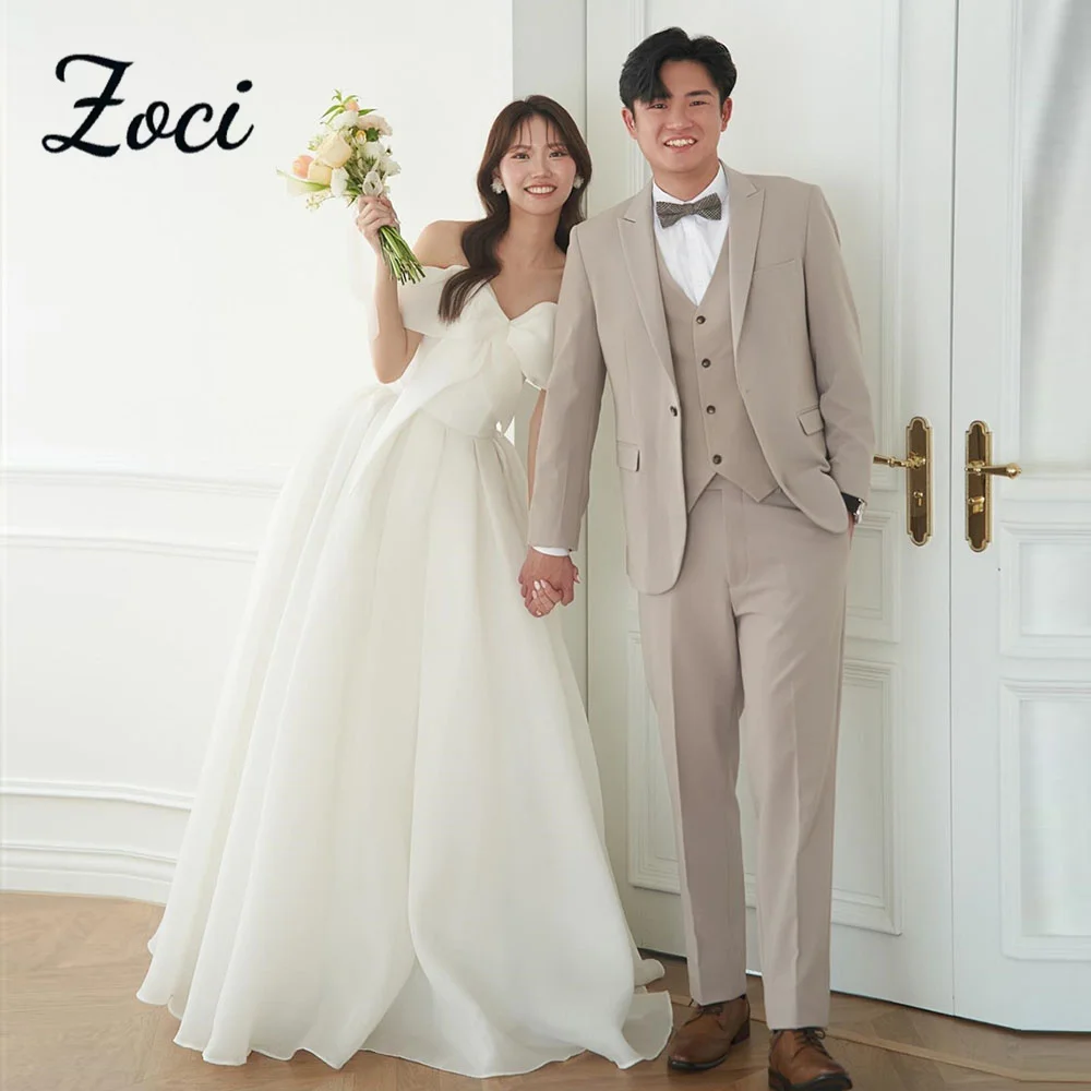 

Zoci Silky Organza Wedding Dresses Off the Shoulder A-line Draped Bridal Gown Custom Made Party Gown Korea Photo Shoot Dresses