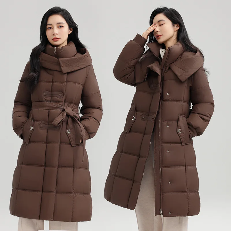 Belted Longline Padded Coat Women's Zip Up Hooded Winter Daily Commute Travel Trendy Fashion Warm Soft New Luxe Hot Chic Coats