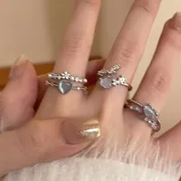 2024 Fashion Jewelry Crystal Rings Heart Adjustable Ring Irregular Geometry Punk Vintage Rings Set for Women Girls Hot Sales
