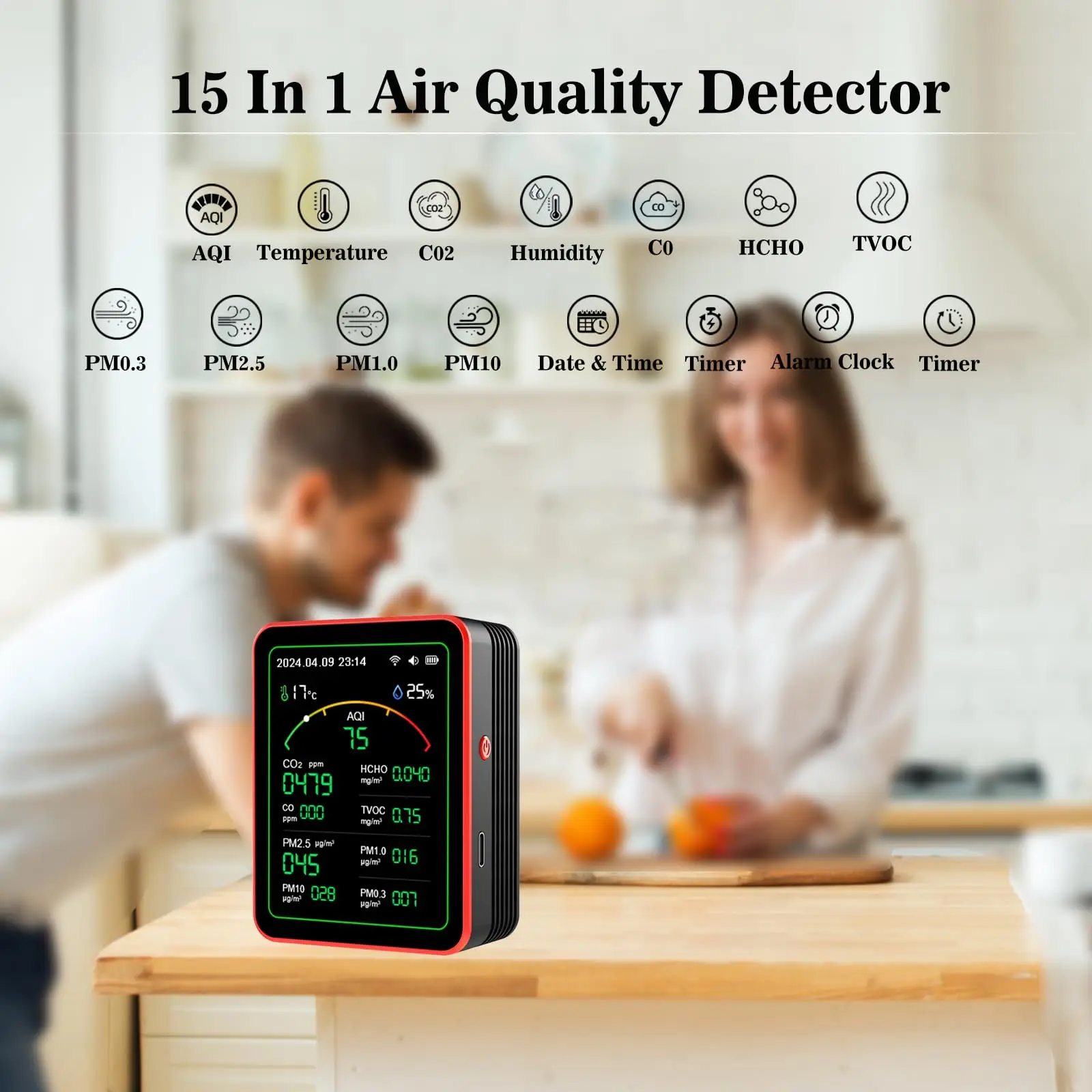 Smart Life 15 in 1 Air Quality Monitor Tuya WiFi PM2.5 Detector CO2 CO TVOC HCHO PM AQI Temperature & Humidity for Home & Office