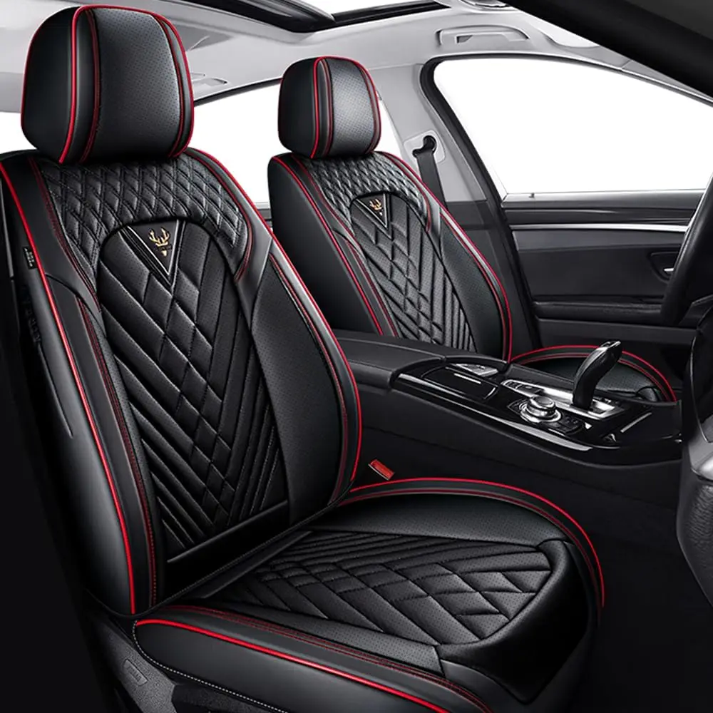 

Car Seat Covers for 2001-2026 Vehicles, Nappa Leather, Black&Red, 360° Full Protection