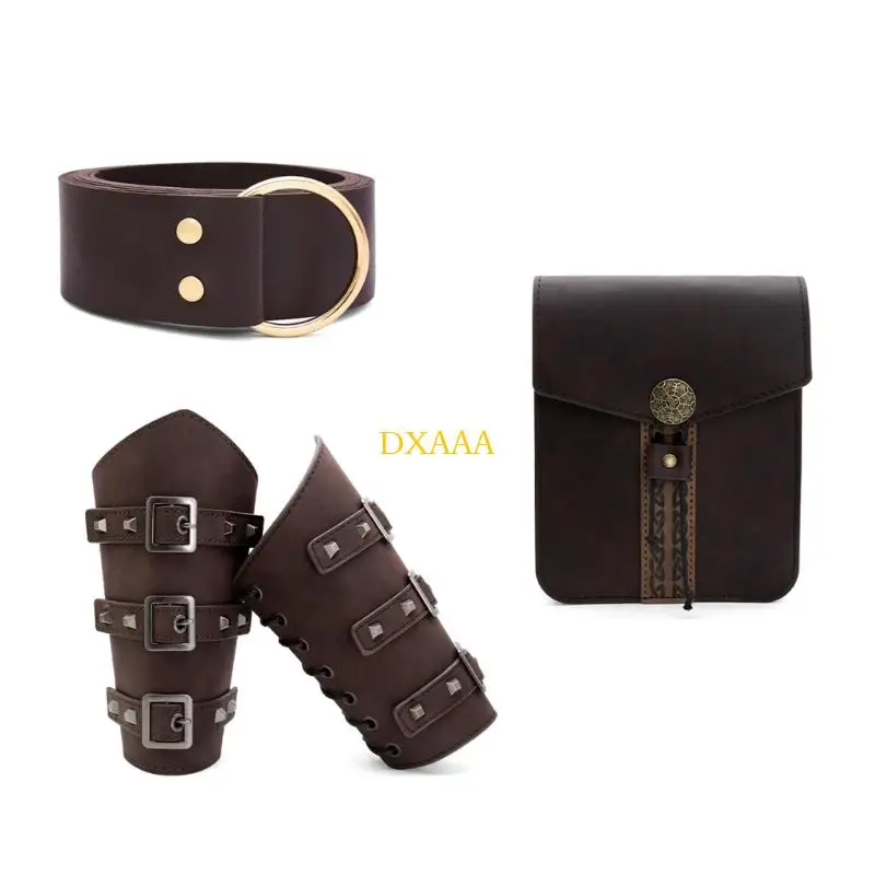 DXAA عصر النهضة حزام جلد الخصر أكياس الدعامات اكسسوارات حفلة الهالوين تأثيري ازياء القرون الوسطى المحارب طقم زي