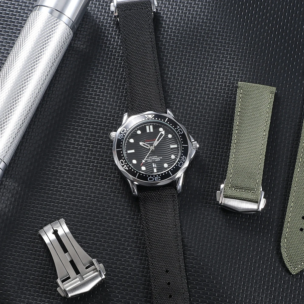 Premium Deployant Buckle Sailcloth Watch Strap Two-side Nylon 20mm 22mm Quick Release Watchband With Folding Buckle for Omega