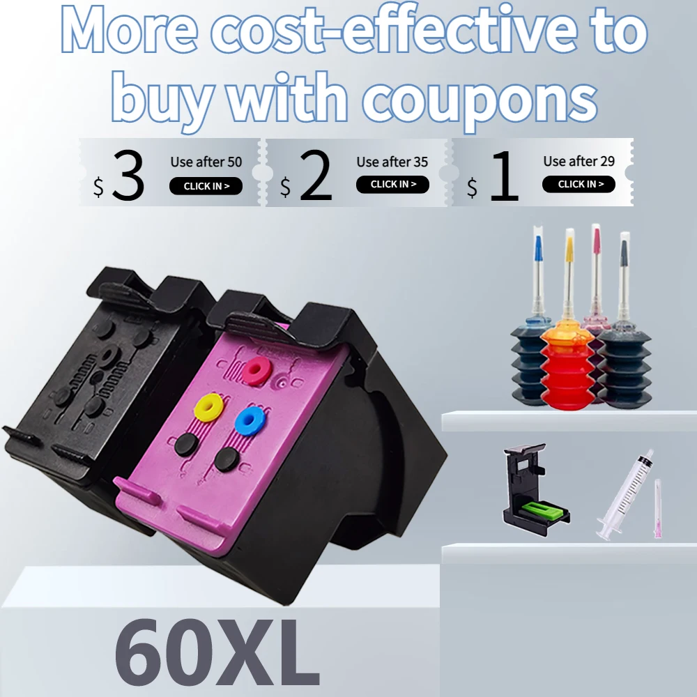 60XL Refill CISS Ink Cartridge Compatible HP 60 hp60 for HP Deskjet F2480 F2420 F4480 F4580 D2660 D2530 D2560 PhotoSmart C4680