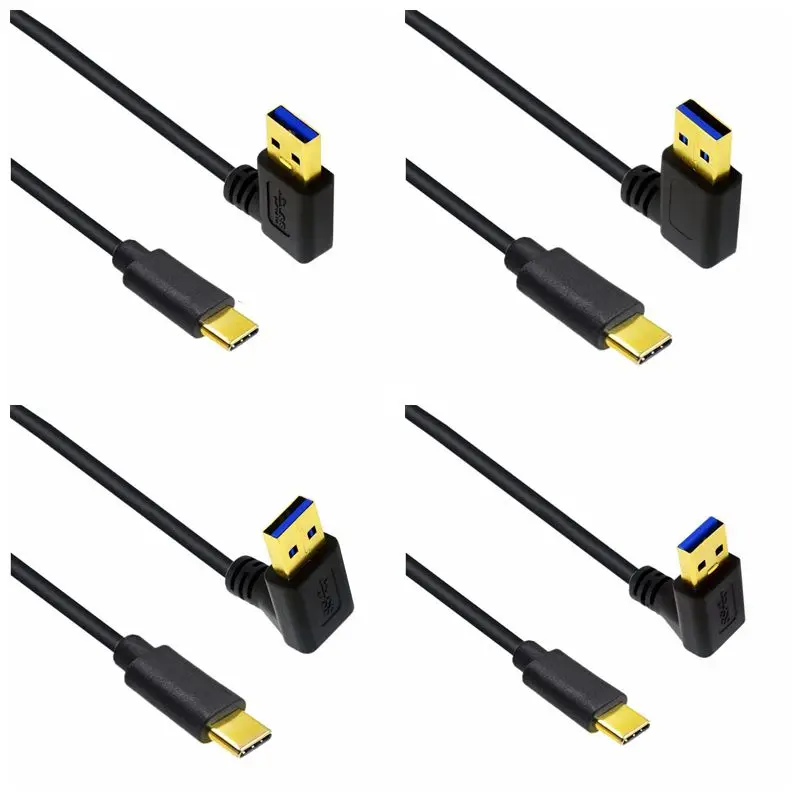 90 Degree Angle Up Down Left Right USB 3.0 Type A Male to USB 3.1 Type C Male Gold Plated Connector Converter Adapter Cable 0.2m